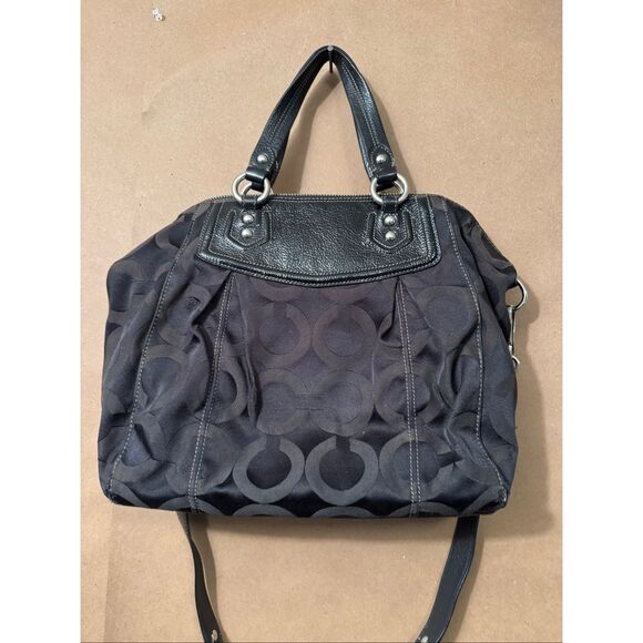 Coach Op Art Signature Handbag Black Purse Shoulder Bag *note - Picture 6 of 12